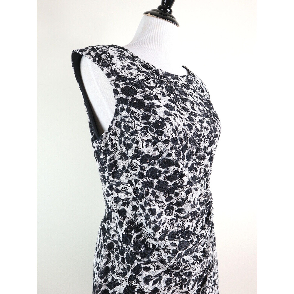 Eliza J Size 12 Lace Appliqué Sheath Dress Sequin Black White - Picture 6 of 10